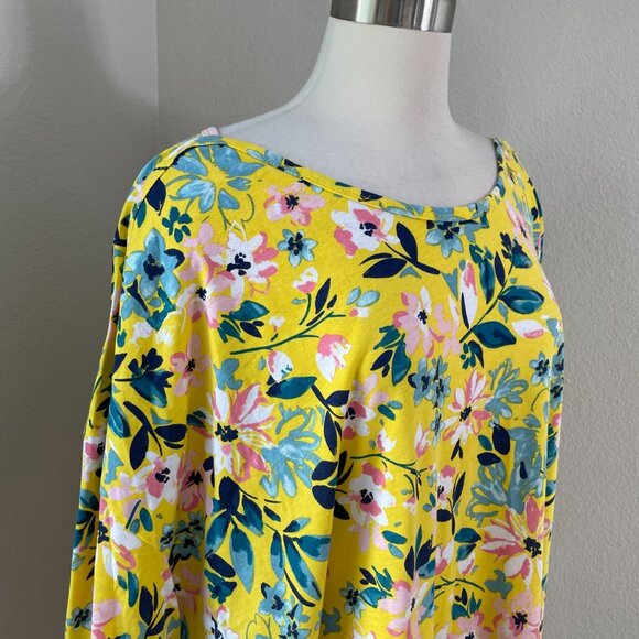 Woman Within Womens Plus 5X Floral Tunic Top Yellow Boat Neck Shirt Short Sleeve - Picture 2 of 10